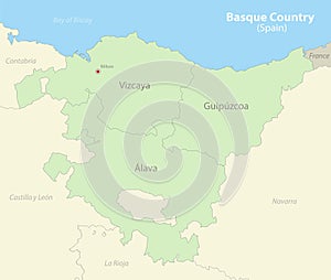 Basque Country Spain map colored, neighboring states and provinces with names