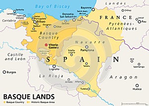 Basque Lands, Basque Country and the historic Basque area, political map