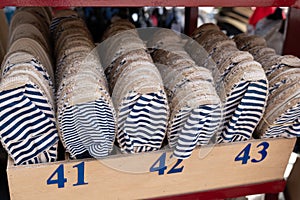 Basque sandal espadrille in market shop in the street basque country