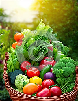 A basquet full of vegetables in the garden photo
