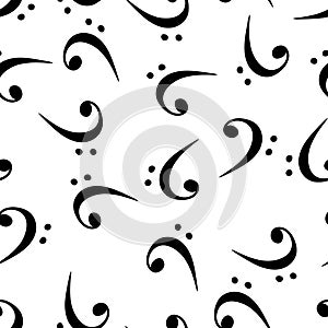 Bass clef seamless pattern background. Musical notes vector. Music keys.