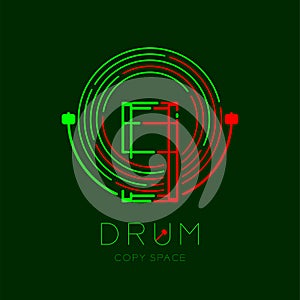 Bass drum, drumstick with line staff circle shape logo icon outline stroke set dash line design illustration photo