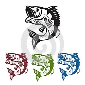 Bass fish. Fishing mascot. Template bass fish. Fish jumping.