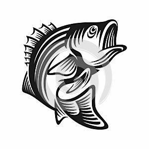 Bass fish icons isolated on white background. Design element for logo, label, emblem, sign, brand mark. Vector illustration.