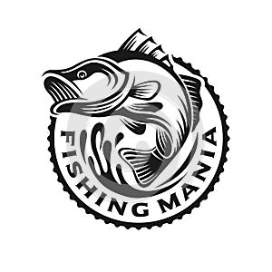 Bass fish logo template illustration monochrome