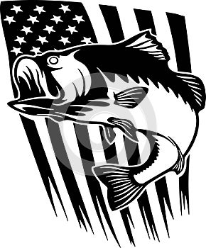 Bass fish US - Fishing logo. Template club emblem. Fishing theme vector illustration.