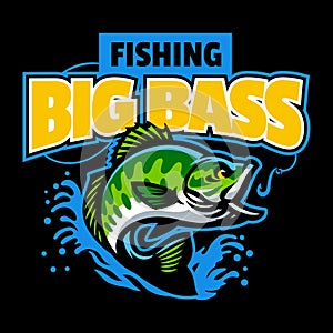 Bass Fishing Logo Jumping Out Water