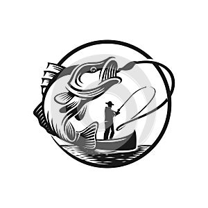 Bass fishing strike logo template