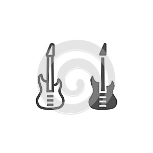 Bass guitar line and glyph icon, music and string, instrument sign, vector graphics, a linear pattern