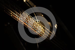 Bass guitar in music studio shot at golden hour