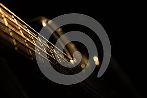 Bass guitar in music studio shot at golden hour