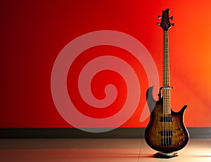 Bass Guitar on a red background