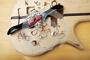 Bass guitar under construction