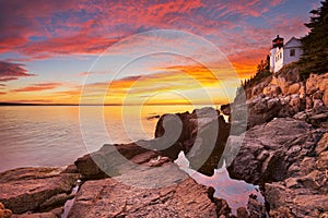 Bass Harbor Head Lighthouse, Acadia NP, Maine, USA at sunset