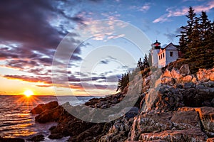 Bass Harbor Lighthouse at sunset Acadia National Park