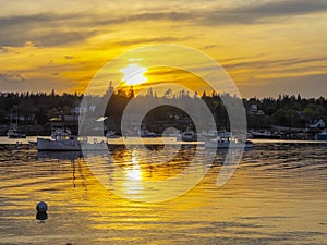 Bass Harbor and village at sunset, Maine, USA