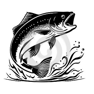 Bass Jumping Logo, A Modern Bass fish Vector Jumping out of water