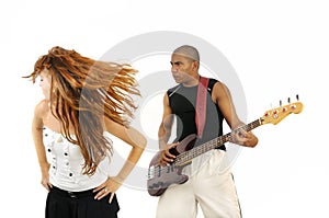 Bass player and dancing girl