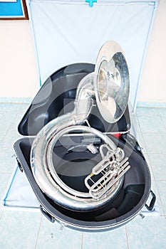 Bass Sousaphone is a large instrument in the marching band. photo