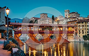 Bassano del Grappa, Italy - January 09, 2024: panorama of the Ponte degli Alpini