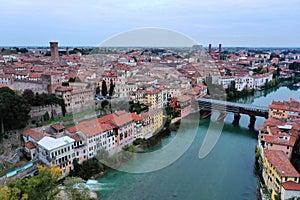 Bassano del Grappa village in a panoramic view from above photo