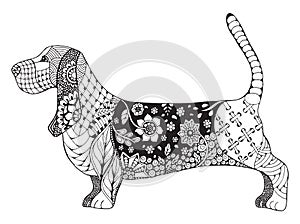 Basset hound zentangle stylized, vector, illustration