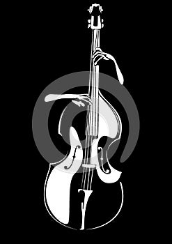 Bassist's hands and his contrabass. Vector