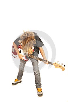 Bassist teen boy with guitar