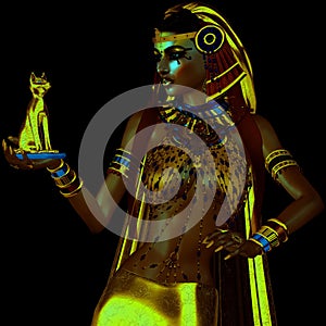 Bast depiction in Egyptian fantasy digital art style.