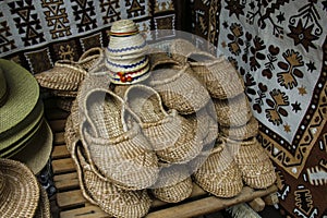 Bast shoes, woven from bast, ethno home shoes.