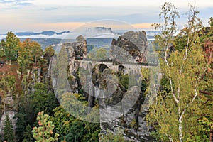 Bastei bridge in the morning