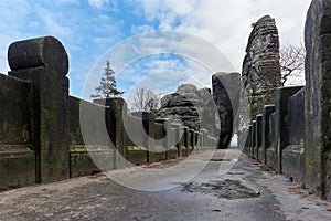 The Bastei Bridge, old stone footbridge. Germany