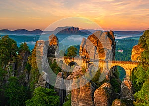 The Bastei bridge, Saxon Switzerland National Park, Germany photo