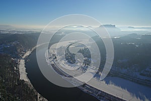 Bastei view on river Elbe upriver photo