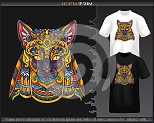 Bastet head mandala arts isolated on black and white t shirt