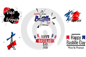 Bastille day french custom flat minimal looking typography set