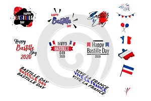 Bastille day french custom flat minimal typography icon