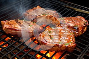 basting veal chops on a barbecue grill