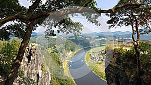 Bastion view of the Elbe and the city of Rathen, Saxony, Germany