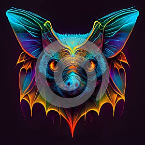 Bat bird in abstract, graphic highlighters lines rainbow ultra-bright neon artistic portrait photo