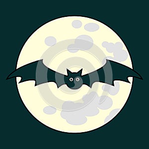 Bat black fly silhouette on the moon