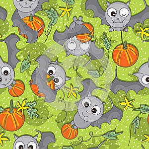 Bat Bring Pumpkin Seamless Pattern_eps