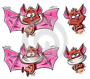 Bat in brown and pink colors, in flight, with and without mask photo