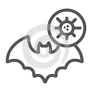 Bat coronavirus line icon, virus and microorganism, covid 19 contagious sign, vector graphics, a linear pattern on a