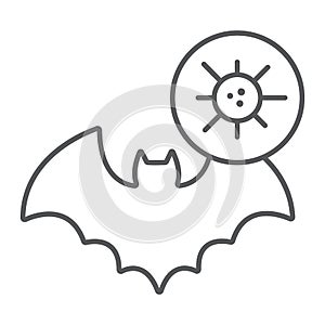 Bat coronavirus thin line icon, virus and microorganism, covid 19 contagious sign, vector graphics, a linear pattern on