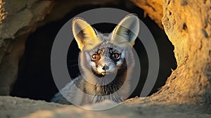 Bat-eared Fox Emerging at Sunrise, Its Large Ears Illuminated by the Golden Glow photo