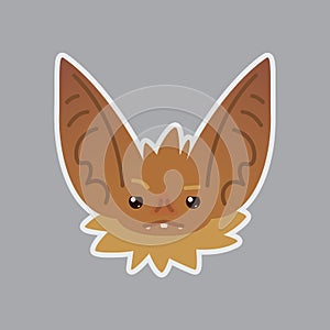 Bat emotional head. Vector illustration of bat-eared brown