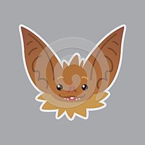 Bat emotional head. Vector illustration of bat-eared brown creature shows Happy emotion. Hope emoji.