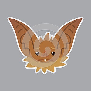 Bat emotional head. Vector illustration of bat-eared brown creature shows emotion.