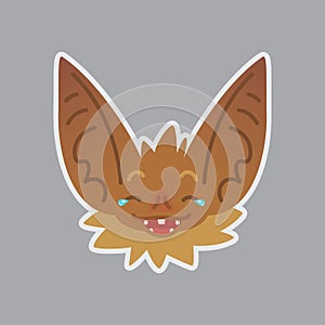 Bat emotional head. Vector illustration of bat-eared brown creature shows fun emotion. Joke emoji. Smiley icon